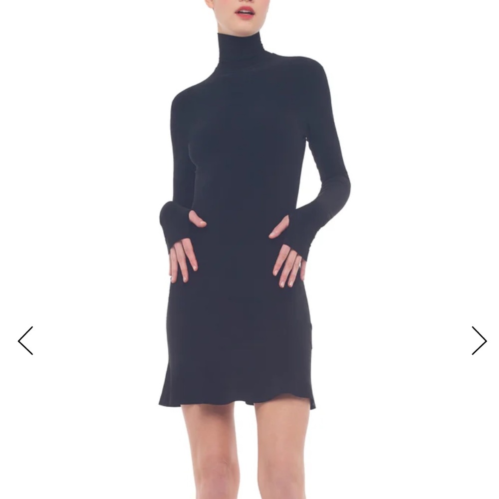Norma Kamali Fishtail Mini Dress Black long sleeve turtleneck